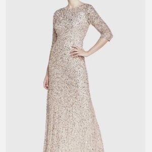 Adrianna Papell, champagne gold, floor length sequined gown, size 14w